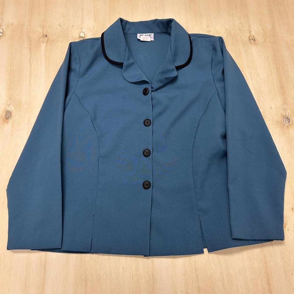 Blair Blazer Womens 16P Blue Polyester Crepe Collared Single Breasted Jacket